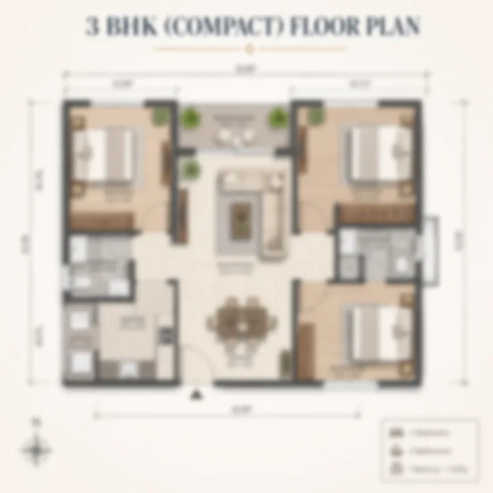 Prestige Kodagurki 3 BHK (Compact) floor plan layout